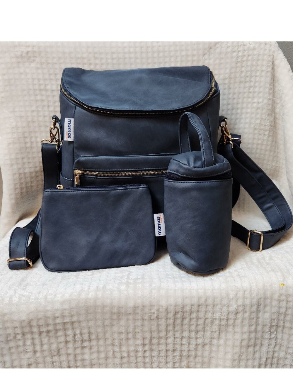 DIAPER BAG Blue Leather Diaper Bag with Accessories - NEW